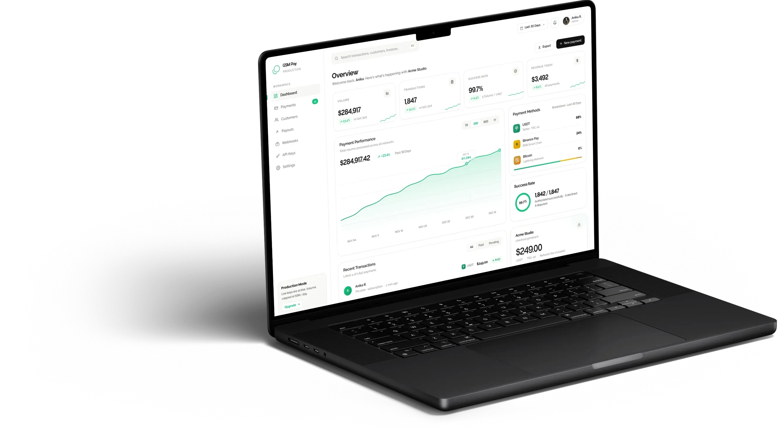 A laptop showing a clean, modern web dashboard